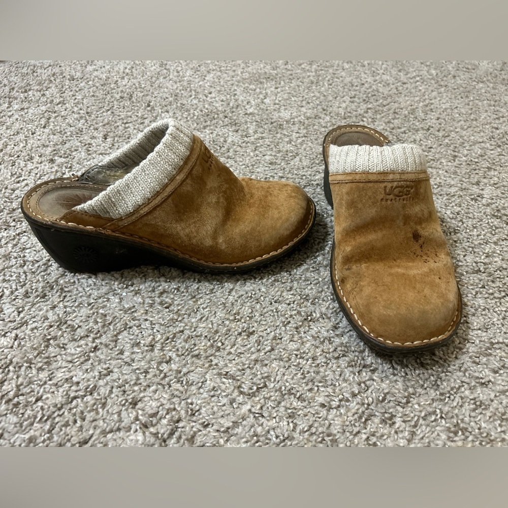 UGG Australia Gael Women’s Wedge Slip on Clogs Mules Brown Size 8 Knit Trim Fall